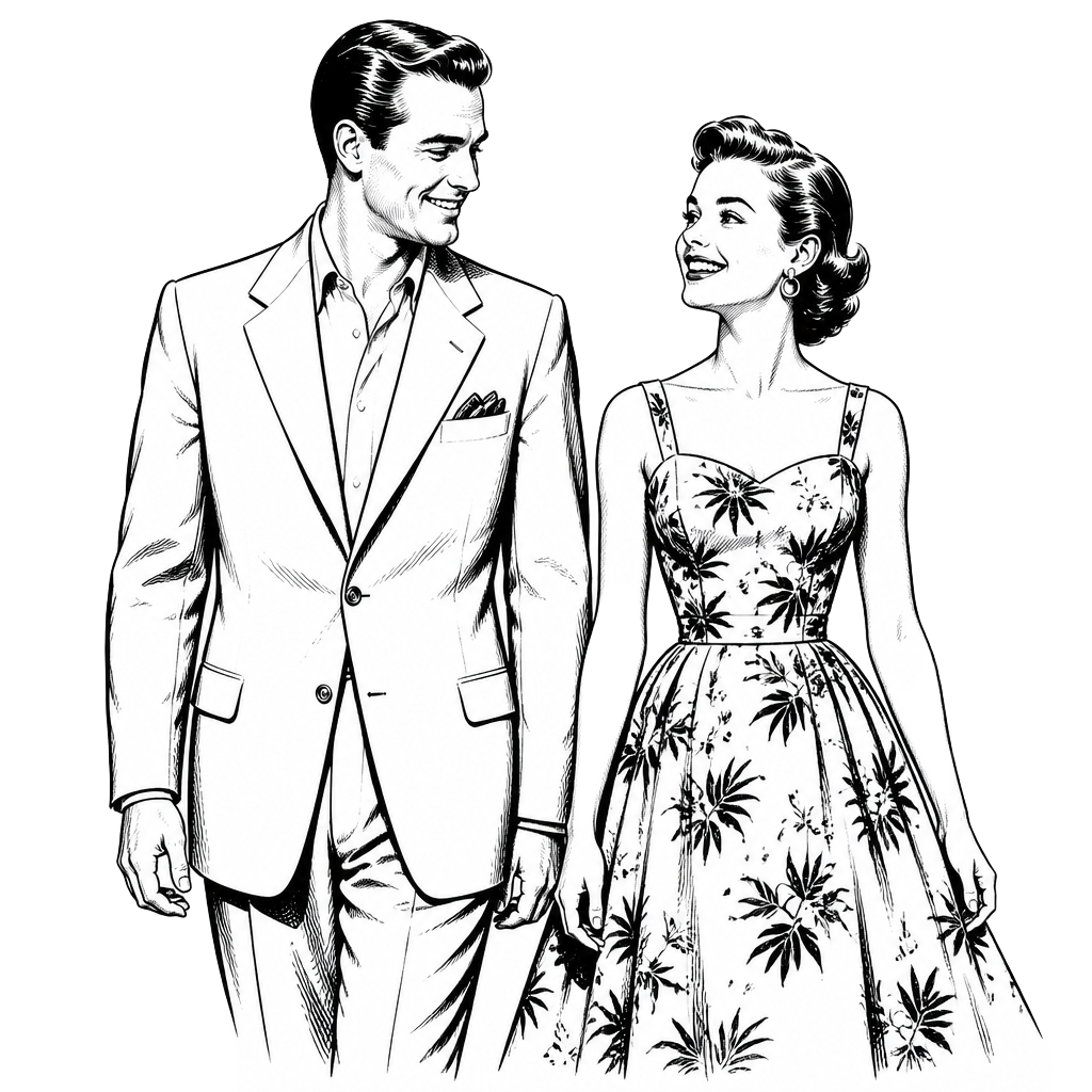 Illustrated 1950s couple enjoying a Retro Active weekend